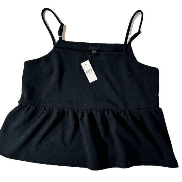 Ann Taylor Womens Top Black Peplum spaghetti Strap Square Neck Blouse - Picture 1 of 3